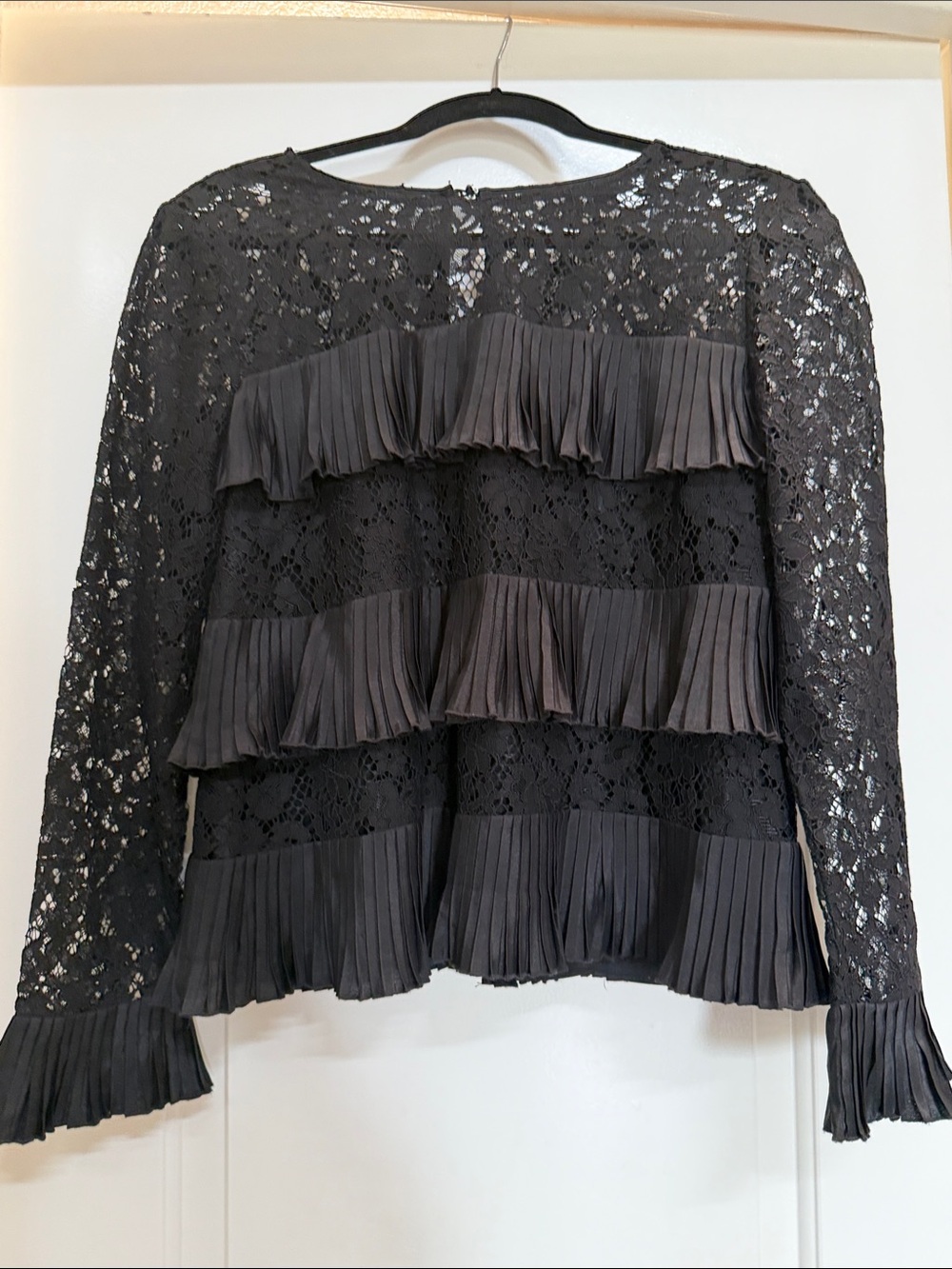 J Crew Black Lace Ruffle Long-Sleeve Top size 4